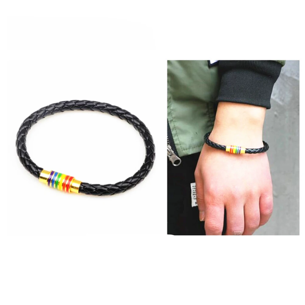 

2PCS Gay Knitted Bracelet Color Bracelet Women Decoration Use Bracelet (Black + Black )
