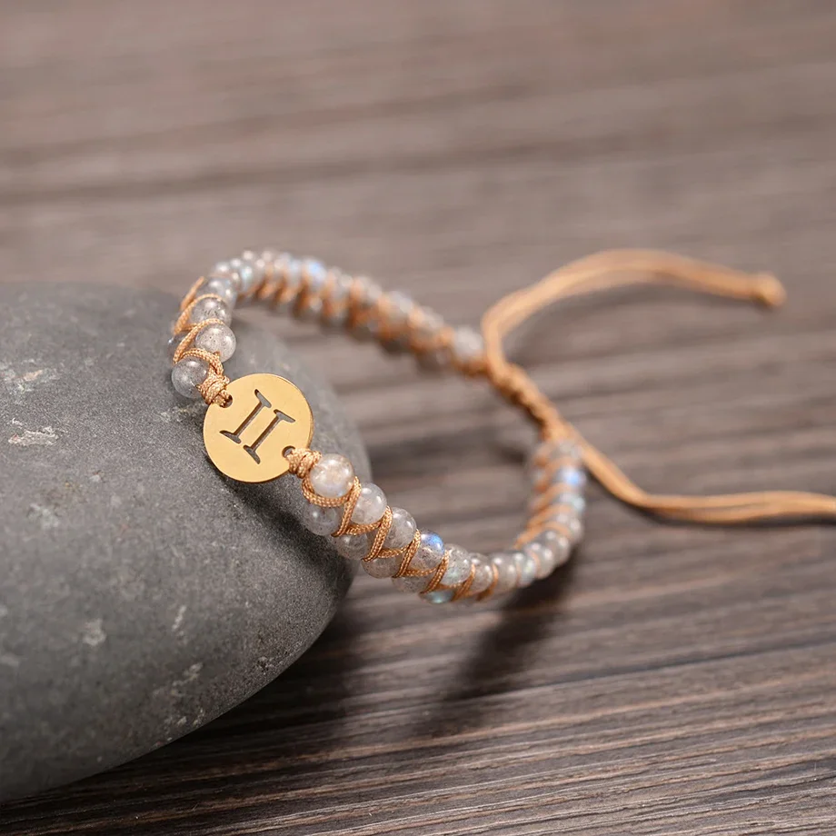 CSJA Natural Stone Bracelet 12 Constellations Bracelets Braided 4mm Beads Double Layers Bangle for Men Women Jewelry Gift H412