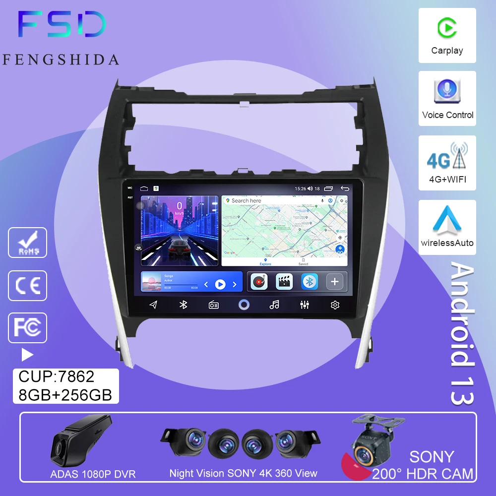 

Android 13 For Toyota Camry 7 XV 50 55 2012 2013 2014 - 2015 2016 2017 Multimedia Carplay Car PlayerNavigation Screen GPS Radio