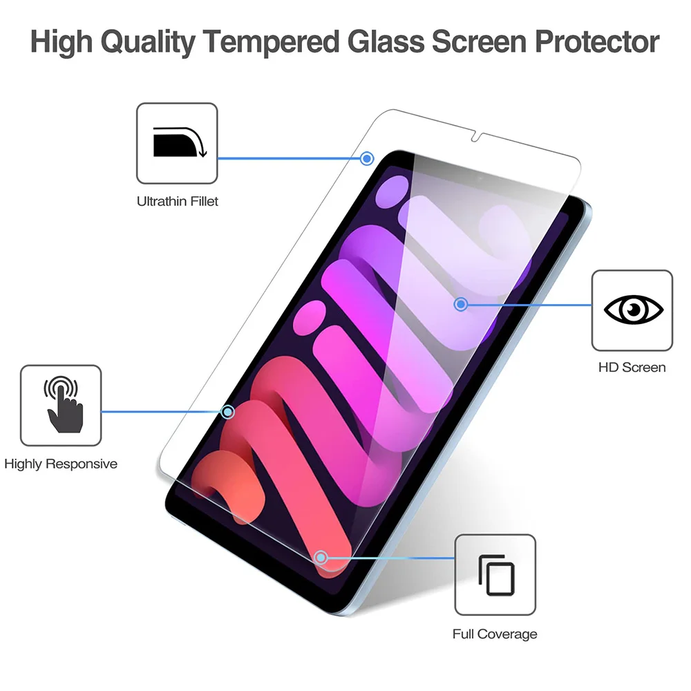 Tempered Glass Screen Protector for iPad Mini 6 7 A17 Pro 8.3 iPad 11th 10th 9th 8th 7th 6th 5th 9.7 2018 2017 HD Clear Film