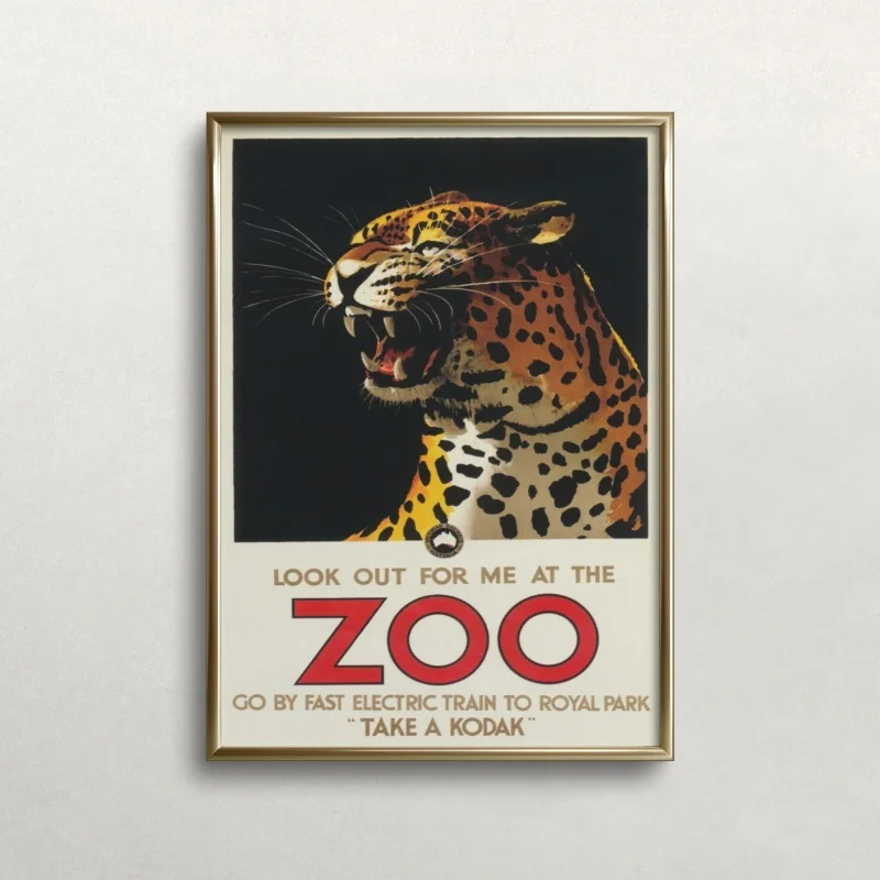 Zoo Travel Prints Poster, Vintage Leopard Tiger Elephant Illustration, Antique Travel Poster, German Zoo Poster, Retro Advert