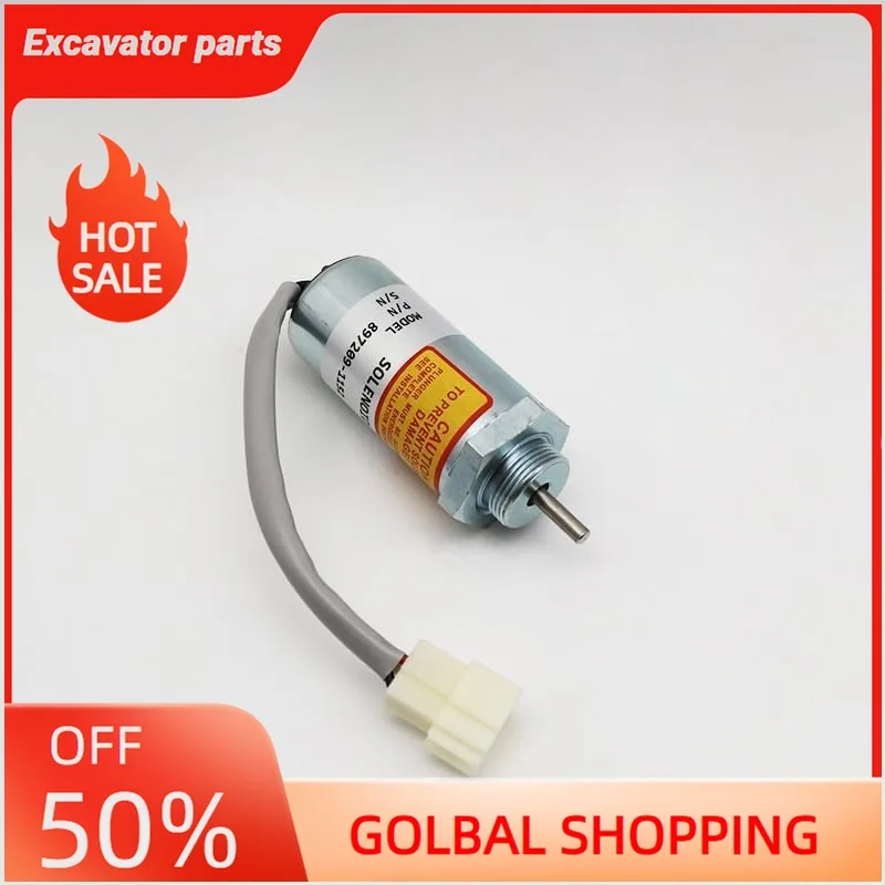 

897209-1152 Shut Off Solenoid Valve 24V For Sany SY60 Kobelco SK55 SK80 SK75-8 Hitachi ZAX55 Isuzu 4LE2 Replacement Excavator P