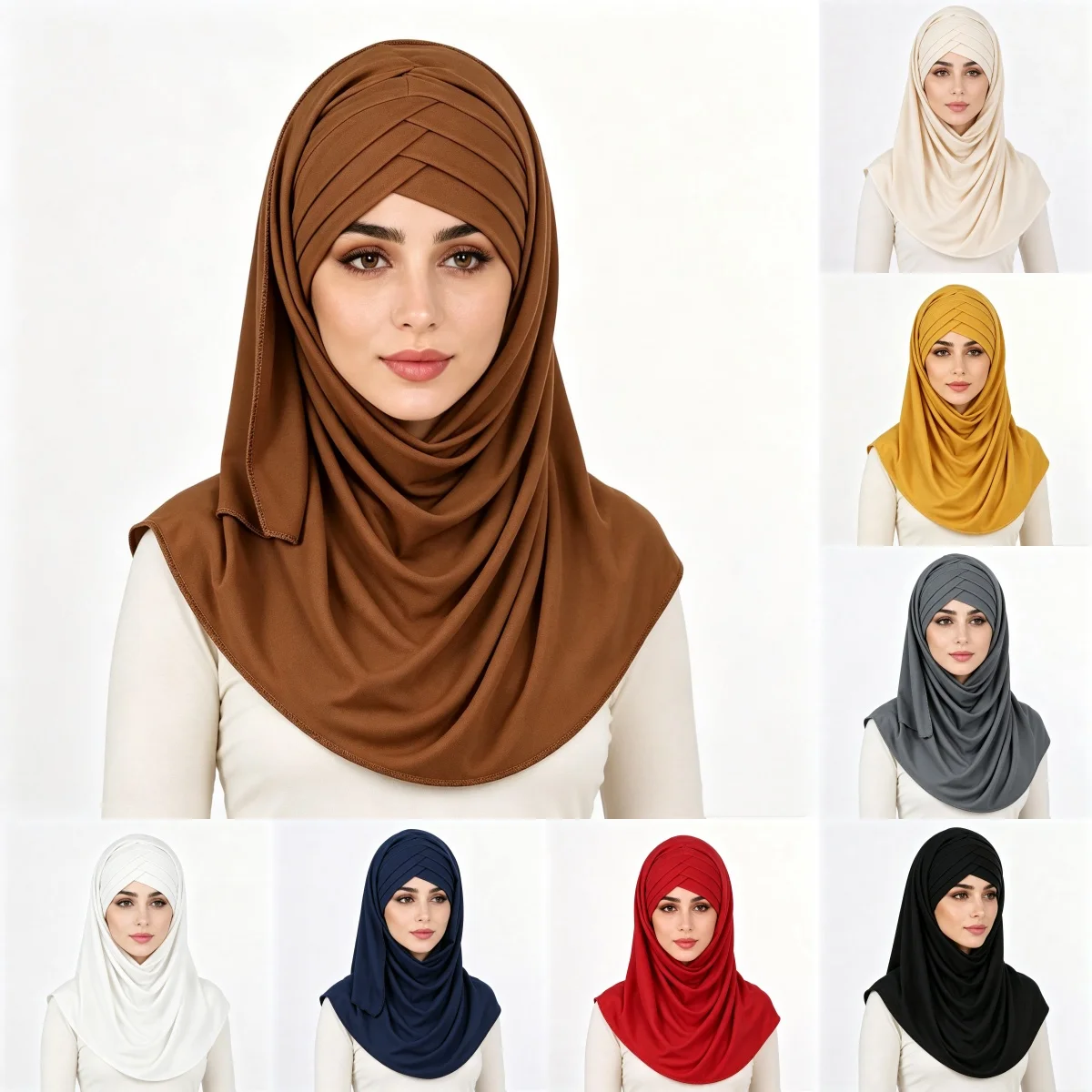 Solid Color Women Headscarf Soft Jersey Instant Hijab Shawls and Wraps Foulard Femme Muslim Hijabs Ready To Wear Headwrap