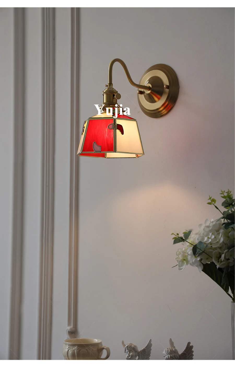 Handcrafted Stained Glass Wall Sconce & Pendant Light Fixture Vintage Brass Indoor Lighting Mid-Century Modern Decorative Lamp