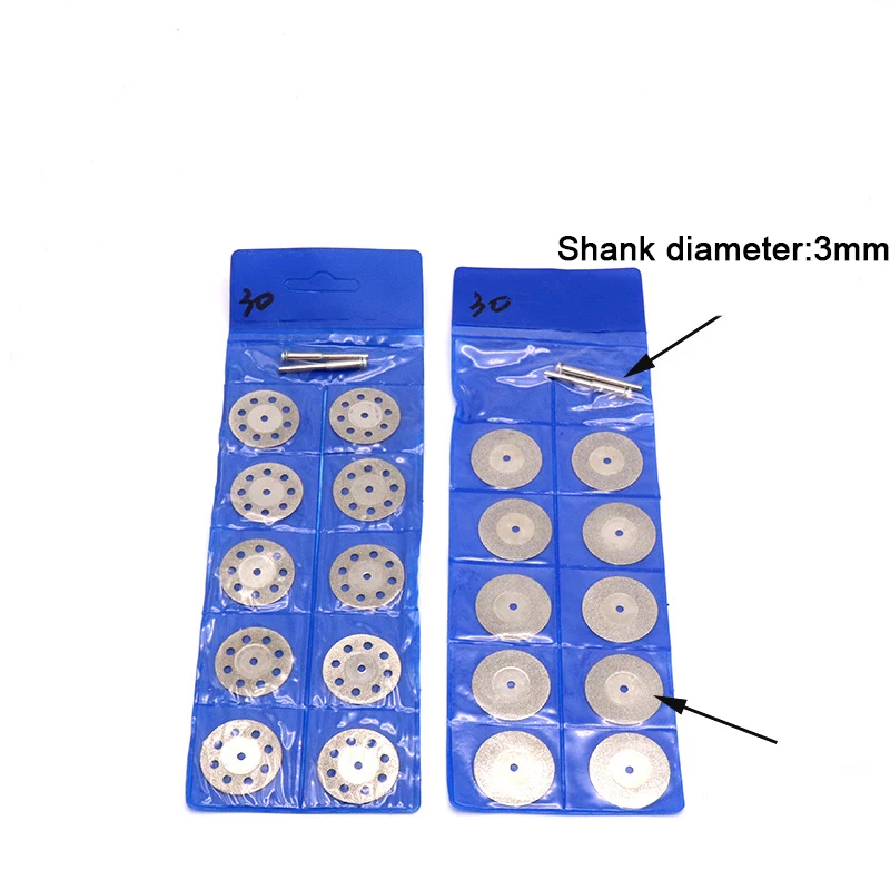 Imagem -04 - Mini Diamond Circular Saw Blade Grinding Cutting Disc Connecting Shank Dremel Rotary Tool 20 mm 30 mm 40 mm 50 mm 10 Pcs