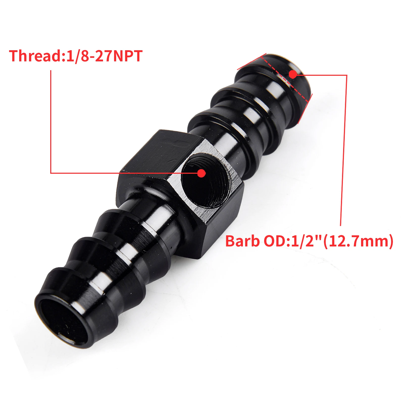 1/2 " / 3/8" / 5/16 "Barb Inline การใช้เครื่องวัดความดันข้อต่ออะแดปเตอร์ 1/8 ปลั๊ก NPT และ Sensor Gage พอร์ตอลูมิเนียม 2PCS