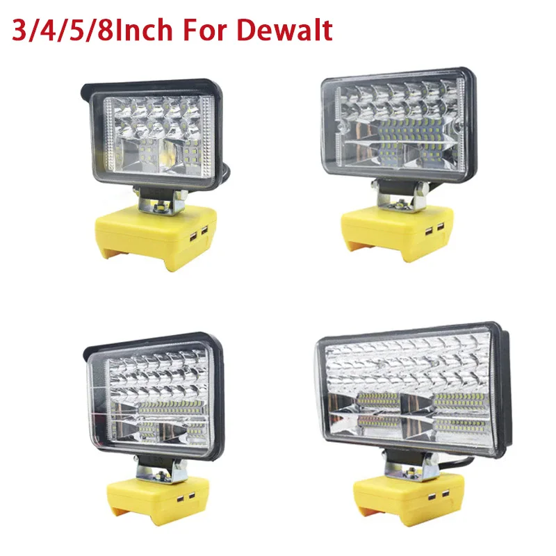 LED Work Light Flashlight 3/4/5/8Inch For Dewalt 18V 20V Lithium Battery Portable Lantern Tool Lamp With USB DCB205 DCB206