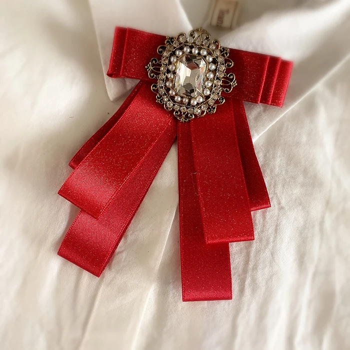 الكورية الشريط مانين ربطة القوس فيونكة دبابيس للنساء كريستال حجر الراين ربطة العنق دبابيس بذلة نسائية قميص color الملابس والاكسسوارات #4