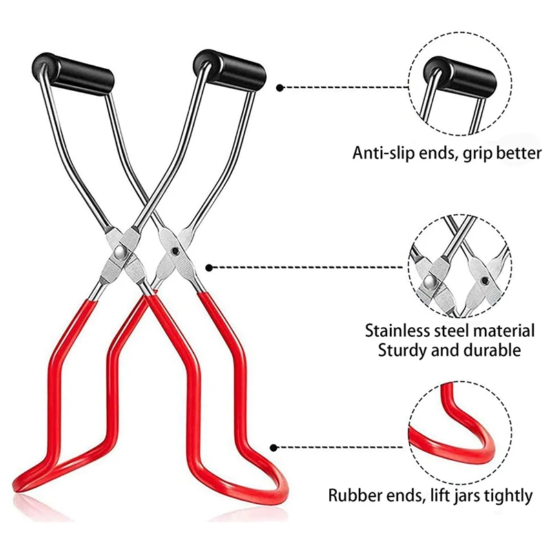 A02M-4 Pieces Canning Kit, 1PC Canning Rack+ 1PC Canning Jar Lifter Tong+ 2PC Canning Funnels, Canning Supplies Canning
