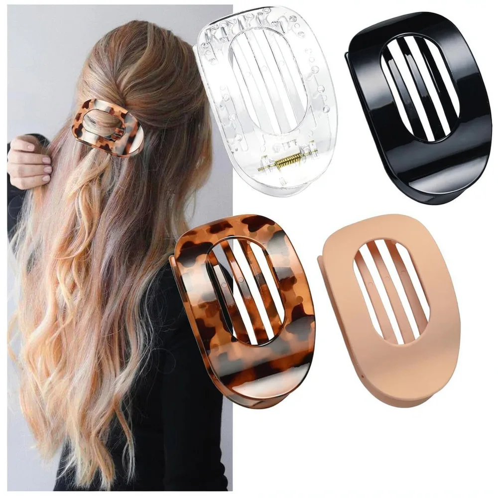 Fashionable Oval Hair Claw Set Leopard Print Barrettes Flat Design Comfortable Hair Accessories For Work Daily Hairstyle