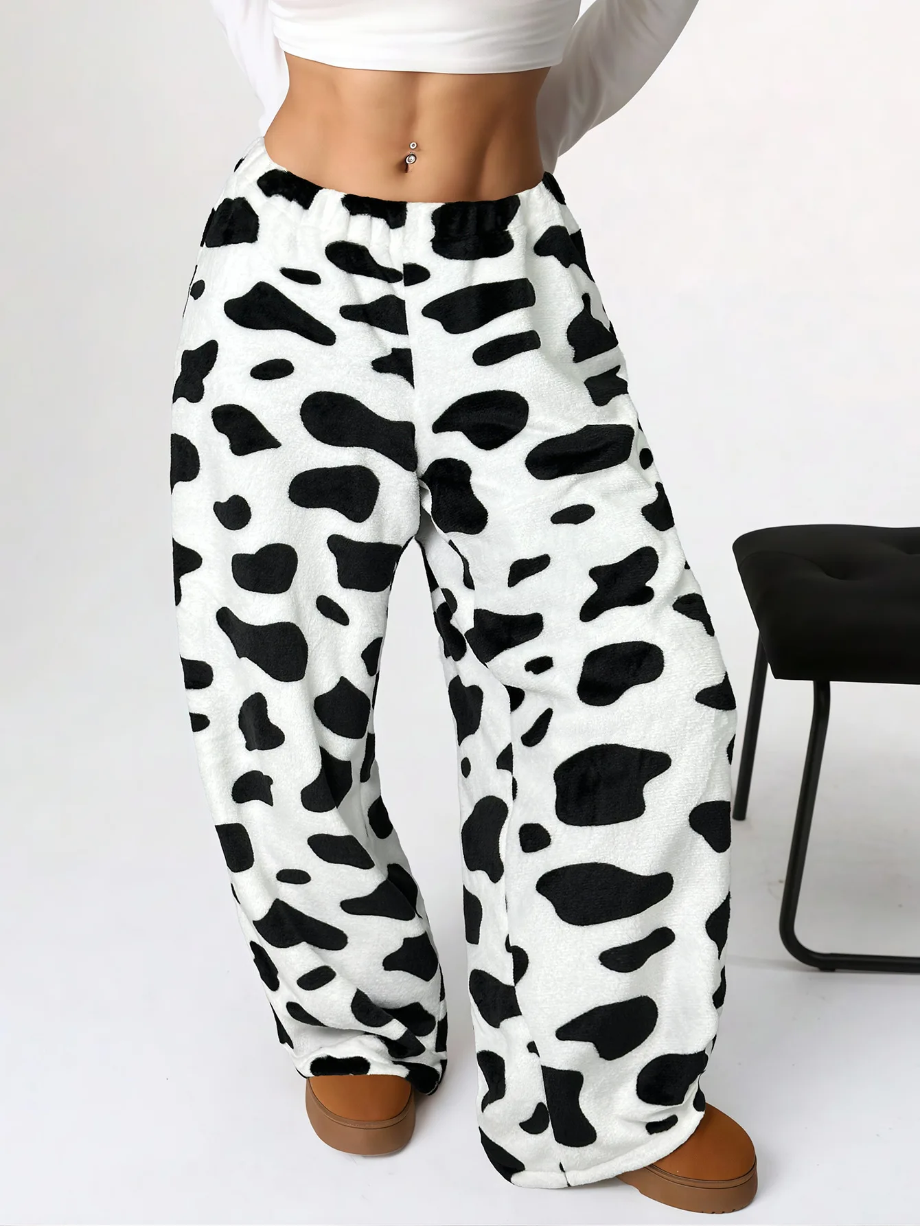 

2025 new women's clothing casual Women Vintage Animal Print Woman Pants Autumn High Waist Baggy Wide Fluid Pants Female ﻿