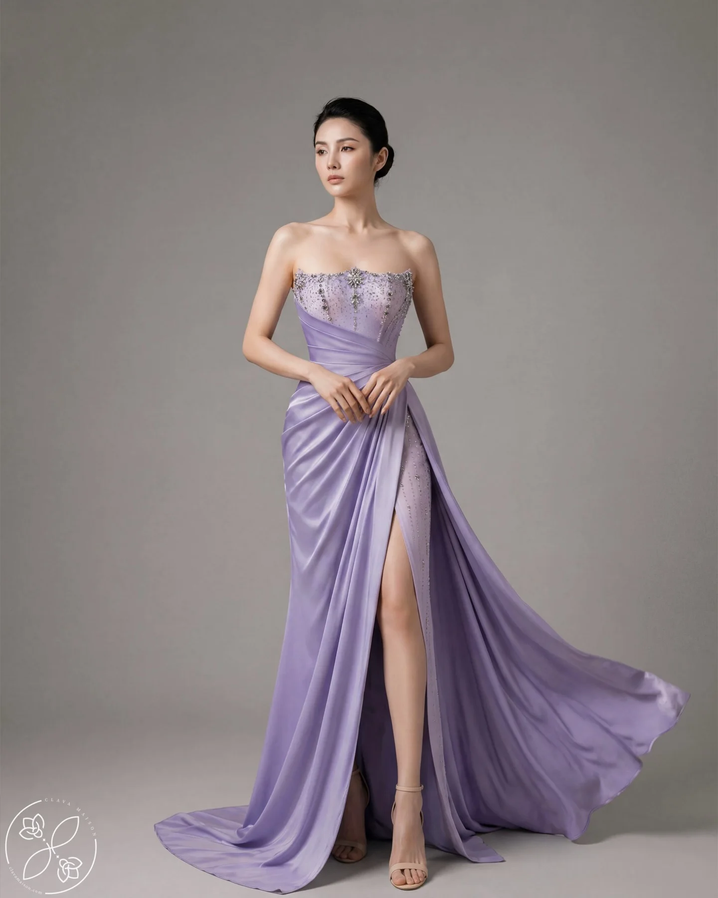 

Arabia Shining Evening Gowns Mermaid Front Slit Strapless Handmade Crystal Beaded Sequined Sweep Train Occasion Celebrity Gowns