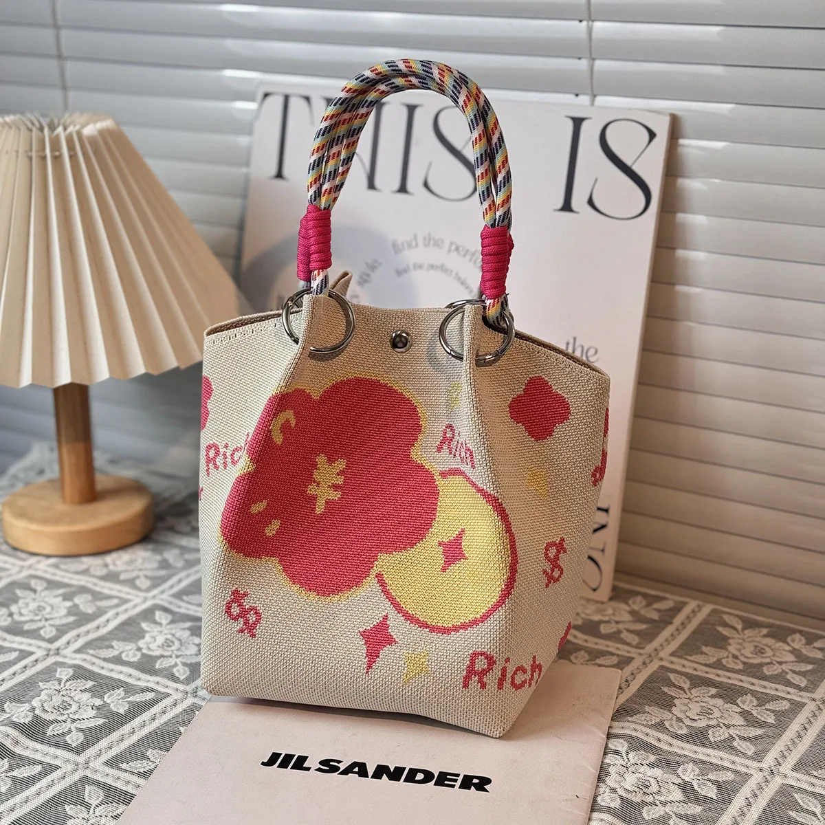 High-Quality Eco-Friendly Gift Bags with Chinese-Style Blessings, Knitted Handbags, Multifunctional Large-Capacity Tote Bags, Suitable for Gifting to Family, Friends, Classmates, Holiday Shopping, Fashionable Handbags, Daily Casual Use, Carrying Miscellaneous Items, Women's Bags