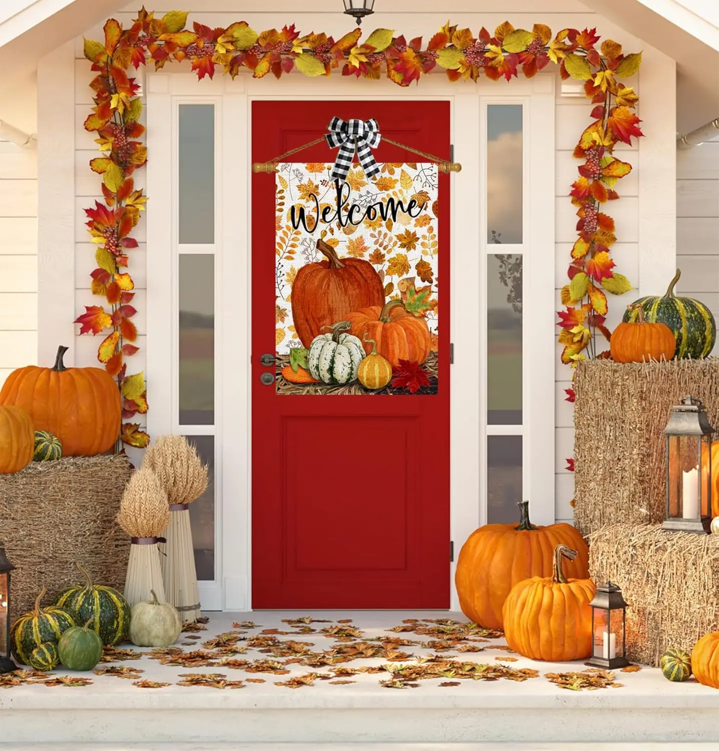 Welcome Fall Garden Flag Double Sided 12x18 Inch, Pumpkin Maple Leaves Autumn Harvest Thanksgiving Farmhouse Outdoor Decorat hhz