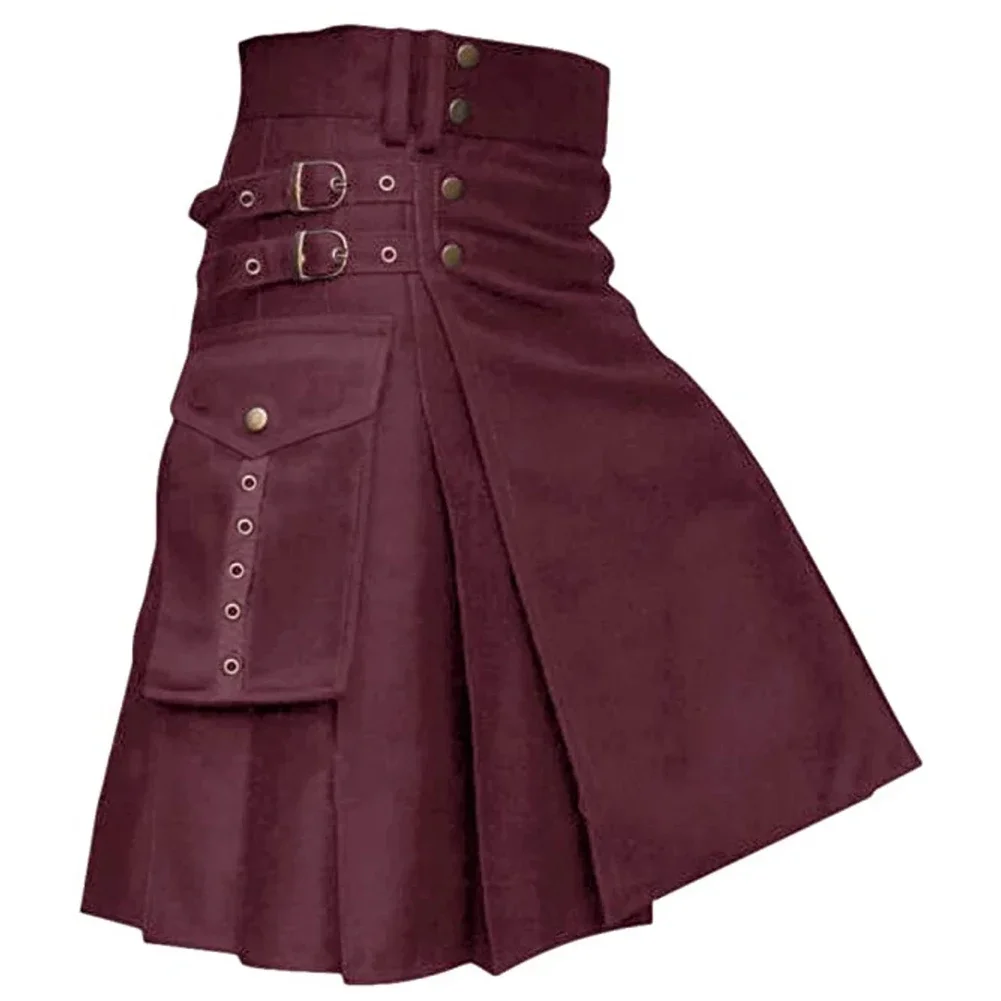 Falda de hombre primavera y otoño Festival escocés Kilt masculino vestido tradicional de las tierras altas falda Medieval lencería de Color sólido fresco