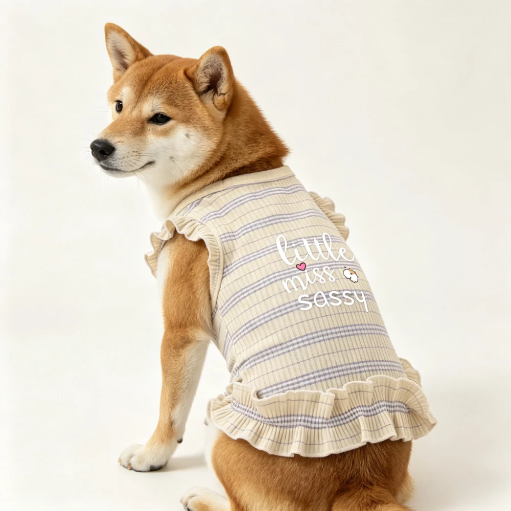 1PC Cute Ruffled Striped Summer Dog Tank Top Breathable Ribbed Knit Puppy Vest Sweet Frilly Pet Clothes for Small Dogs Outdoor