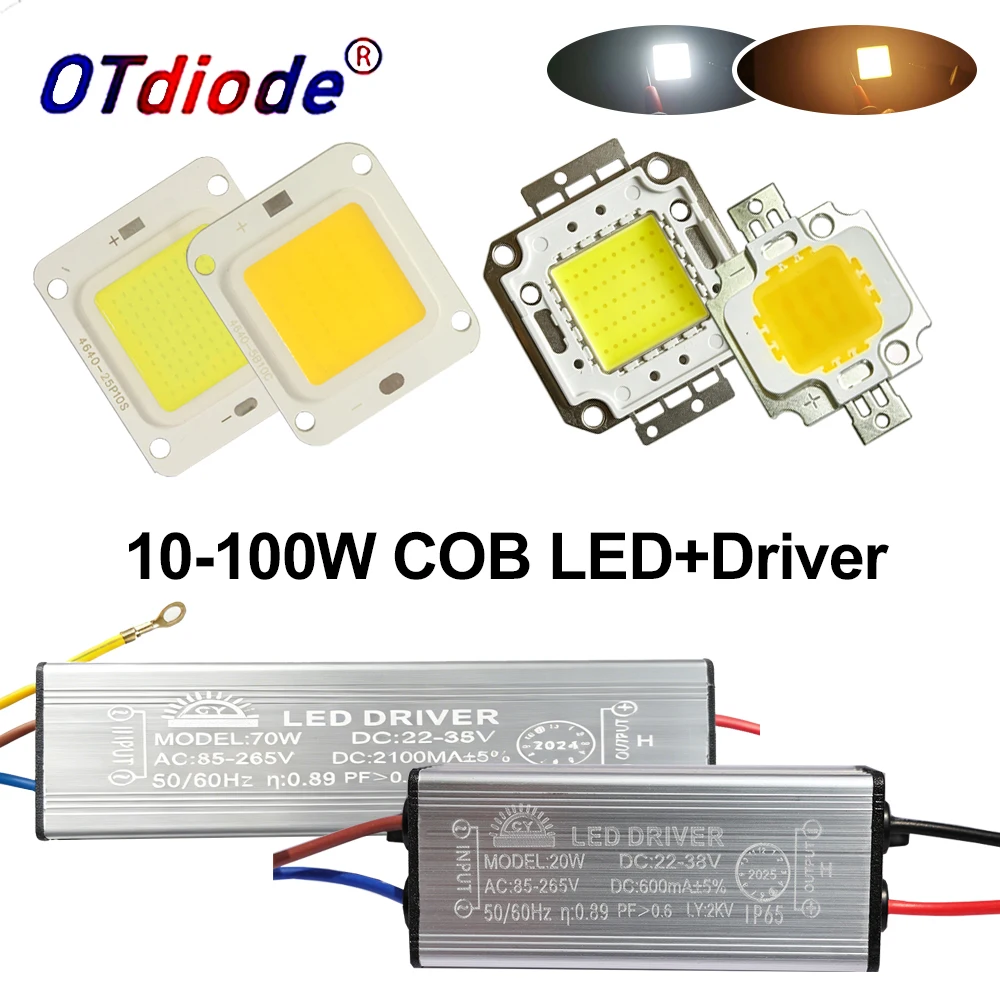 10W 20W 30W 50W 70W 100W High Power LED 9-12V/30-36V Flip Chip COB+220V Power Supply Driver For Floodlight Outdoor Lamps Bulbs