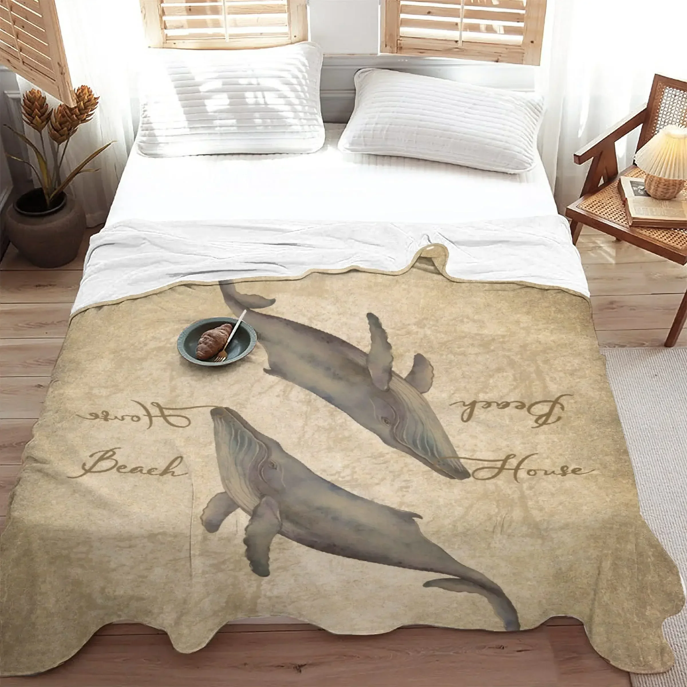 Whale Blanket Stuffed Gift For Girl Boy Flannel Throw Blanket Comfy Sheet Soft Vintage Blankets Retro Bedding Decor For Bed Sofa