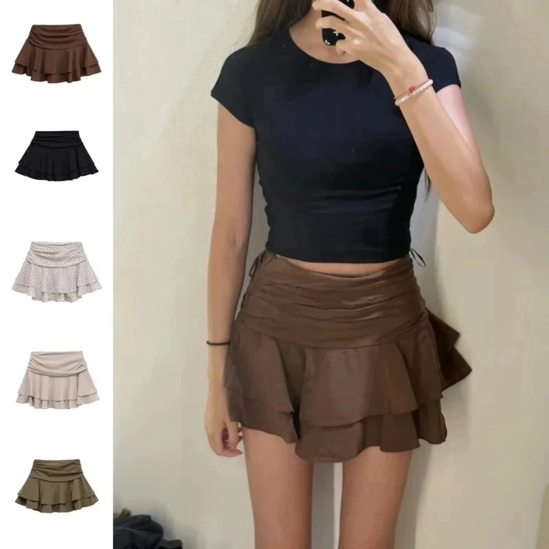 2026  women's summer new sexy fashion hot girl style flouncy stacked decoration mid-waist short skirt pants