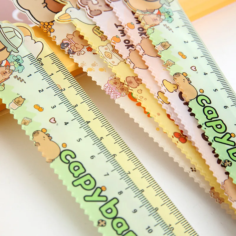 3pcs Cute Cartoon Capybara Ruler Student 15CM Acrylic Wave Straightening Ruler Drawing and Measuring Supplies Stationery