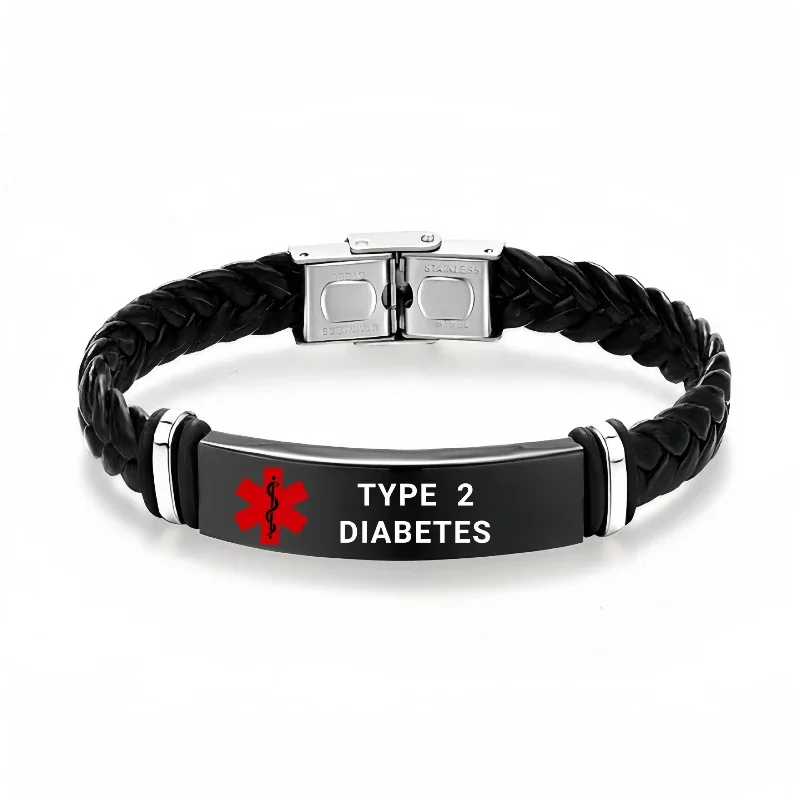 Medical Emergency Bracelet Warning Slogan Disease Care Special Stainless Steel Custom Woven Leather Strap Flexible Undamaged