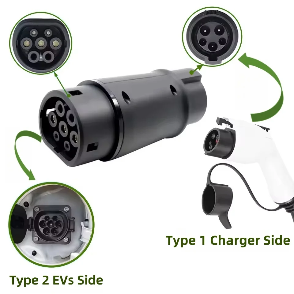 Type1 ~ Type2 EVES 변환기 Sae J1772 ~ IEC62196-2 전기 자동차 충전 변환기 용 32A 7.2KW EV 충전기 어댑터 썸네일 6