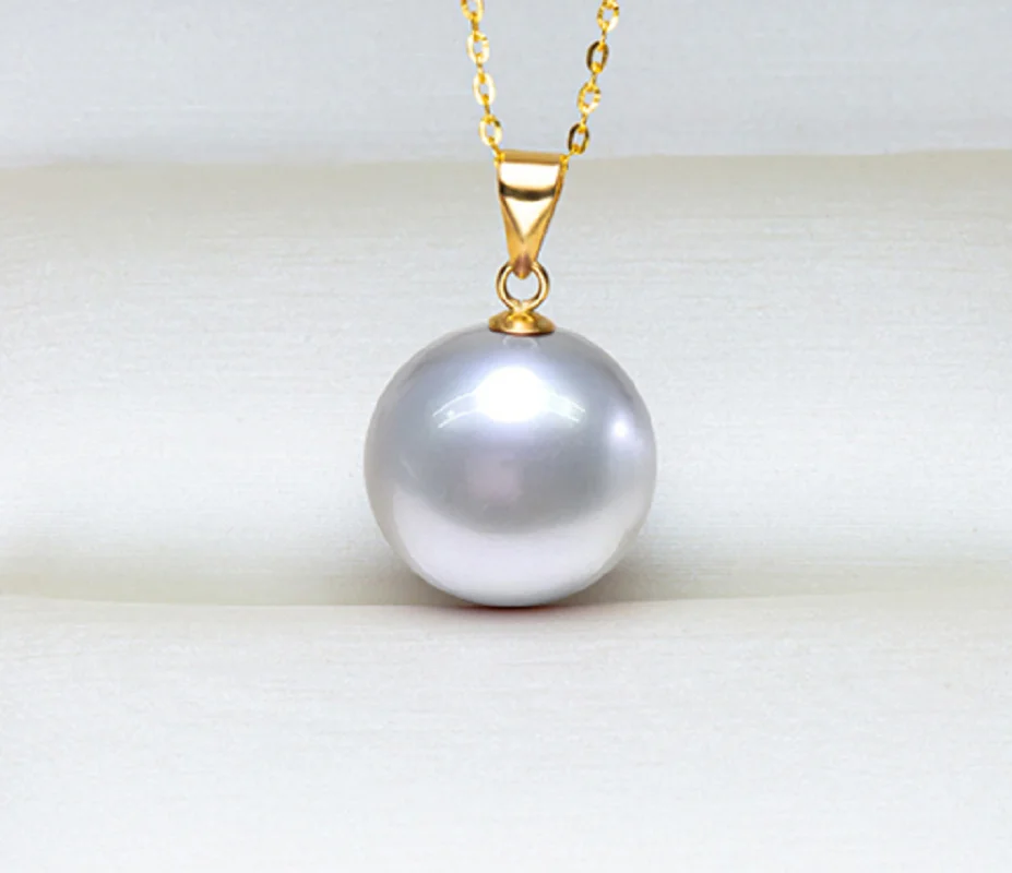 Simple Seawater White Pearl Pendant 14-15mm Round Pearl Chain Pendant Daily for Women Fashion Jewelry Accessories