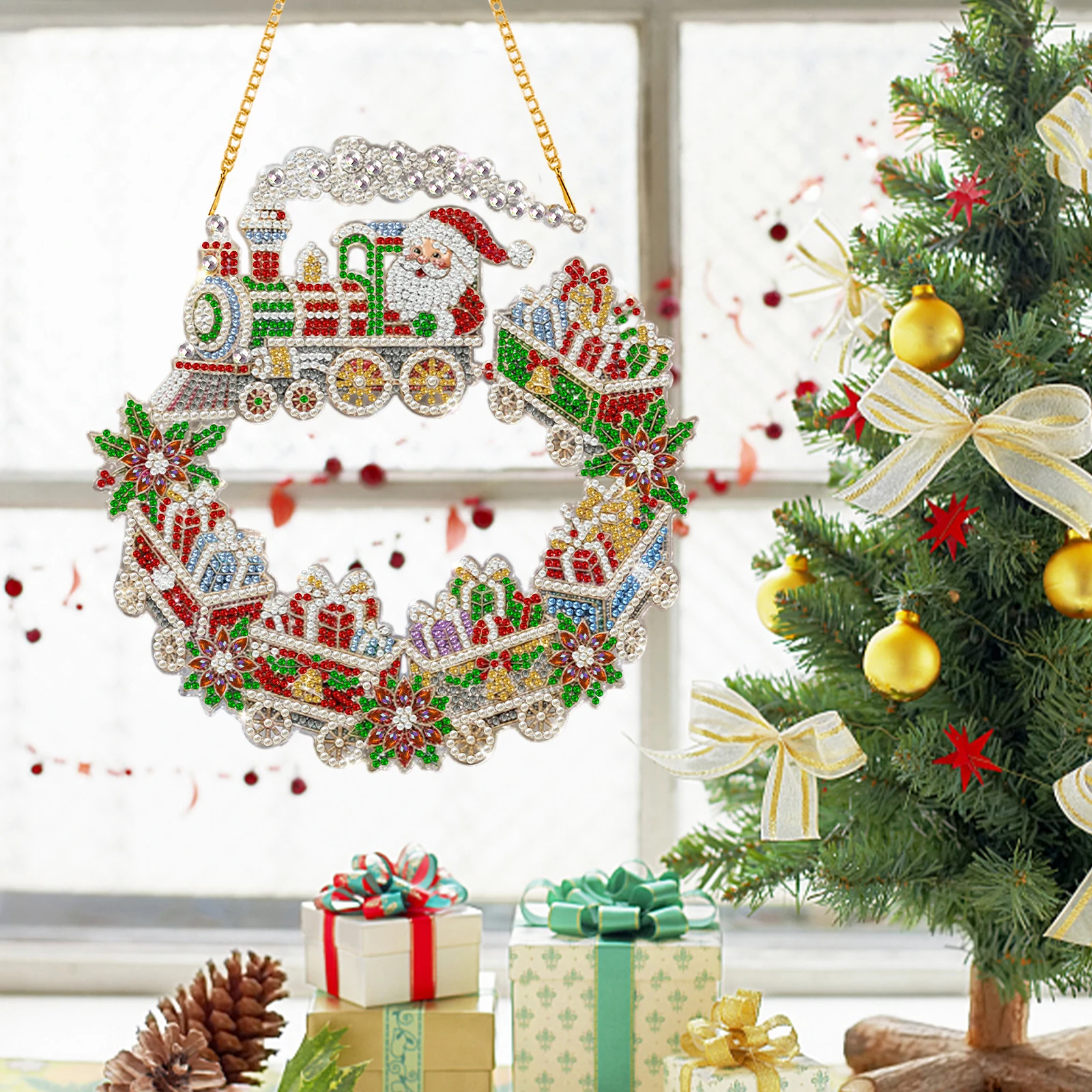 Crystal Diamond Painting Christmas Ornament Kit DIY Rhinestone Pendant Holiday Hanging Decor 24cm
