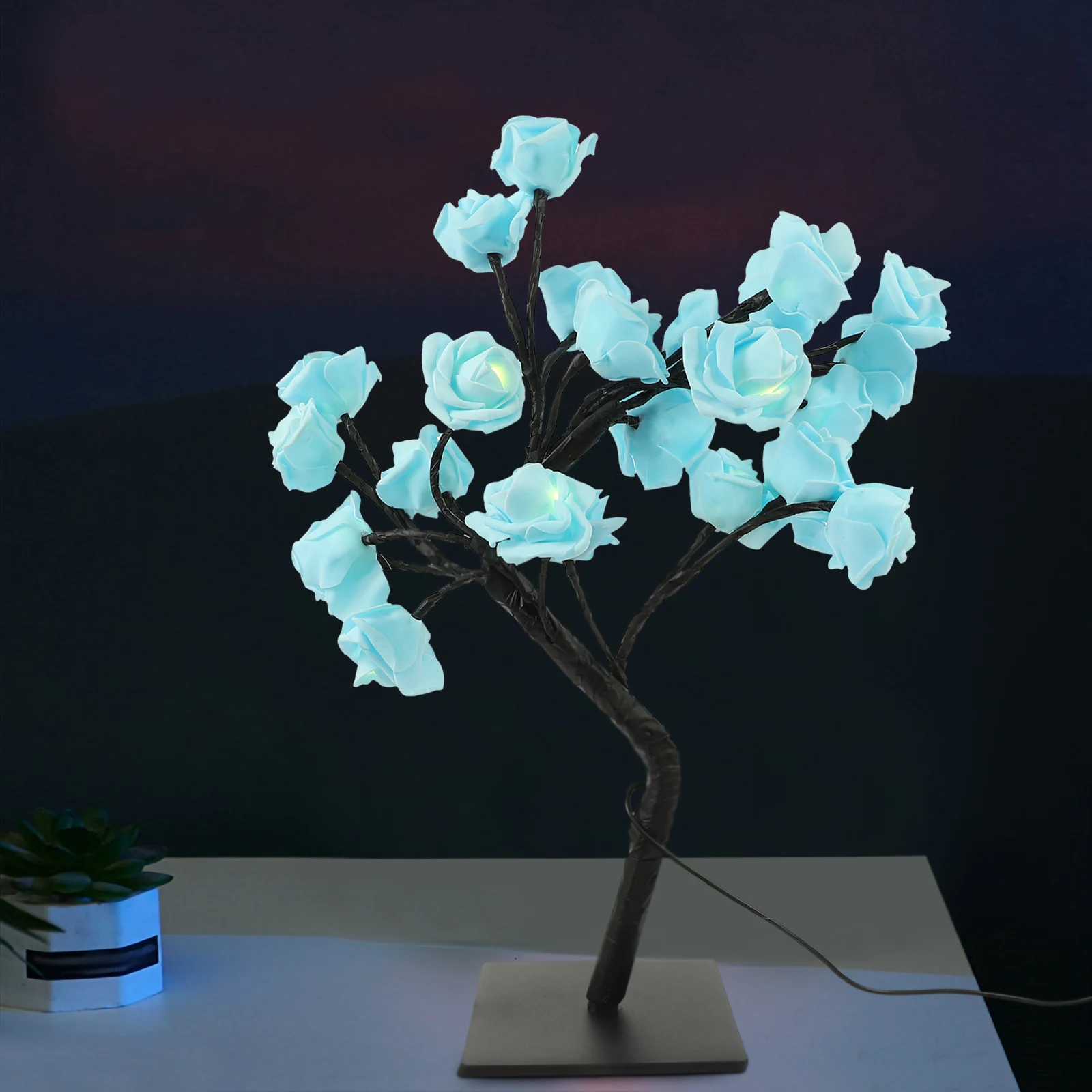 

LED Decorative Light 33cm Warm White USB Rose Tree Lamp Valentine Party PVC Table Desk Flower Room Bedroom Living Decor