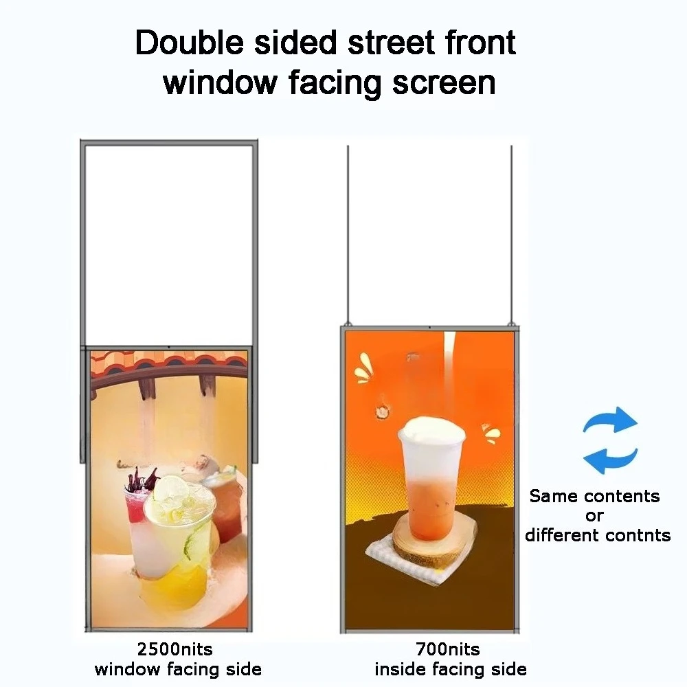 43 inch high brightness hanging shop window LCD display advertising screen double-sided digital signage media player