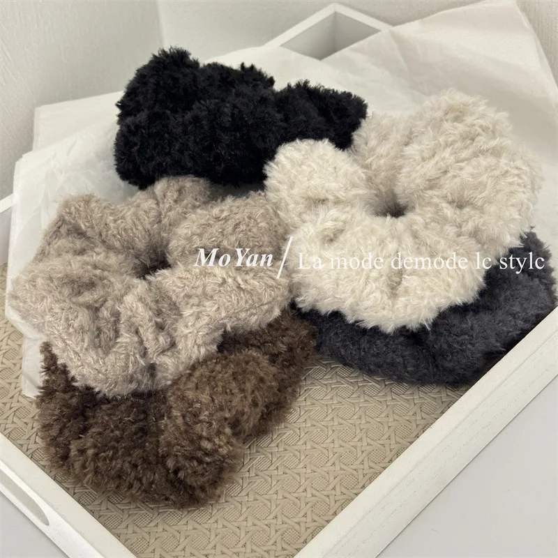 

Plush Scrunchies for Women Winter Fluffy Hair Bands for Bun Ponytail Elastic Hair Ties with Furry High Low Ponytail Holder