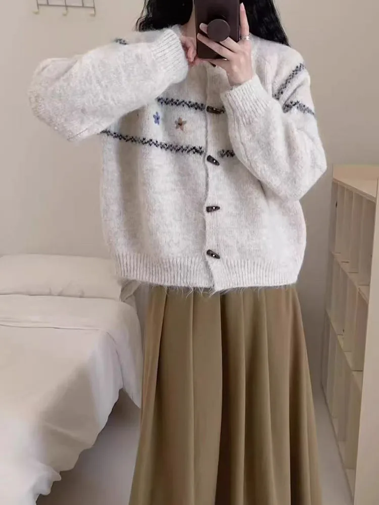 

Korean Sle Soft Long Sve round Ne Knitted Open Cardigan Women's Autumn Winter Design Sensation High Level Base irt J...