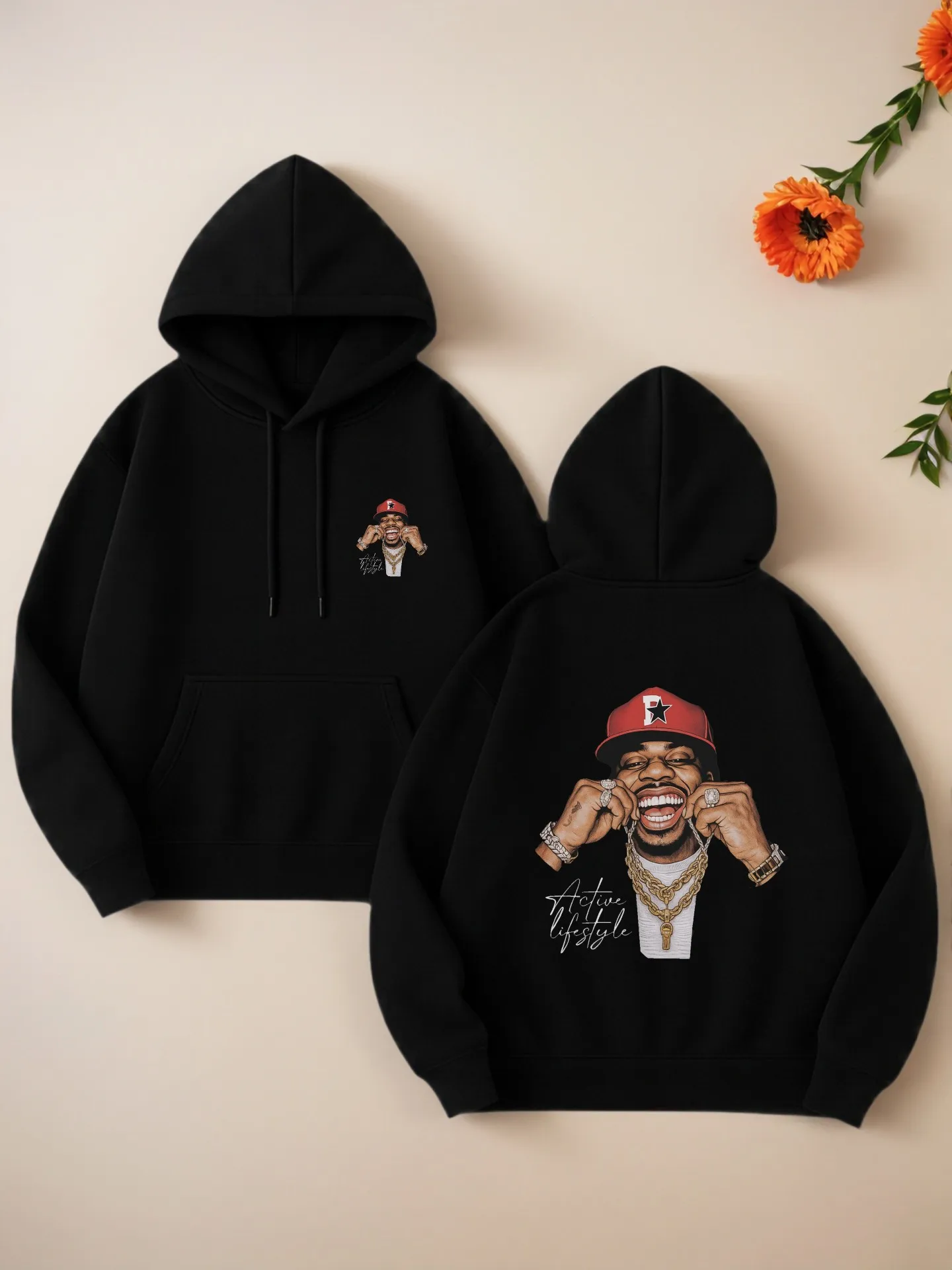 Felpa con cappuccio grafica, stile streetwear, stampa grafica, misto cotone, abbigliamento casual quotidiano, per giovani uomini