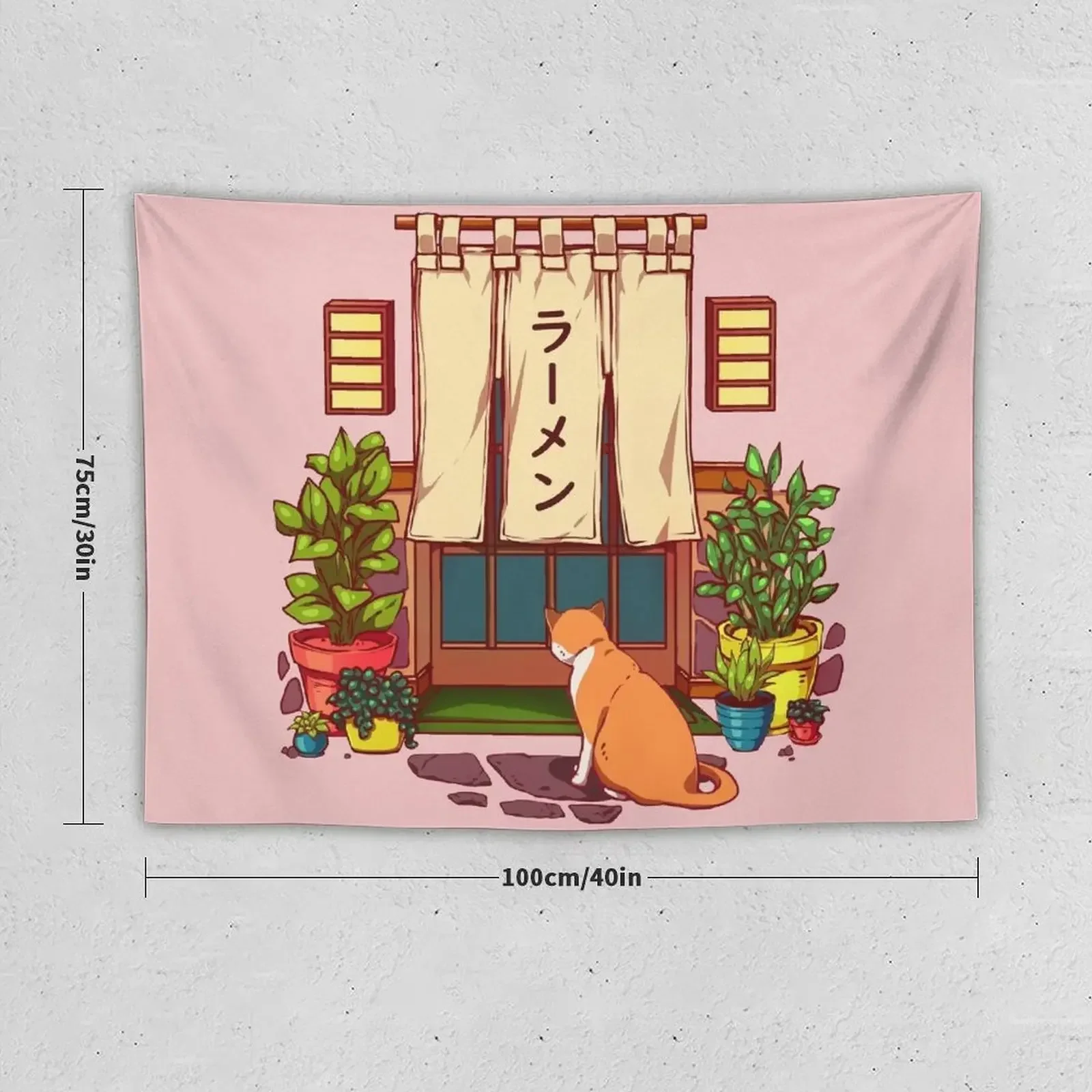 The red cat and the Japanese ramen shop Tapestry Bedrooms Decor Wall Hanging Wall Aesthetics For Room Tapestry