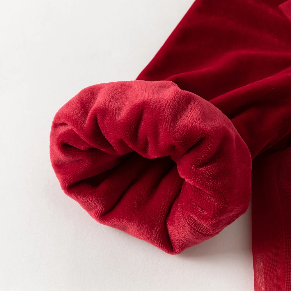 ديف بيلا الفتيات الأميرة المخملية فستان الشتاء الطفل لطيف سحر الدانتيل فستان شبكي حفلة سميكة طويلة الأكمام ملابس خارجية حمراء DB4254215