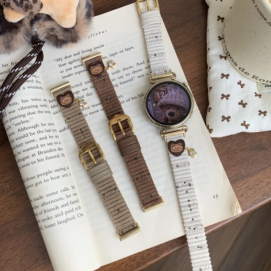 

18/20/22MM Watch Bands For Samsung Galaxy Watch 8/7/4 6 Classic 5 Pro Star Pendant Bear Corduroy Strap For Amazfit Bip/GTS GT2