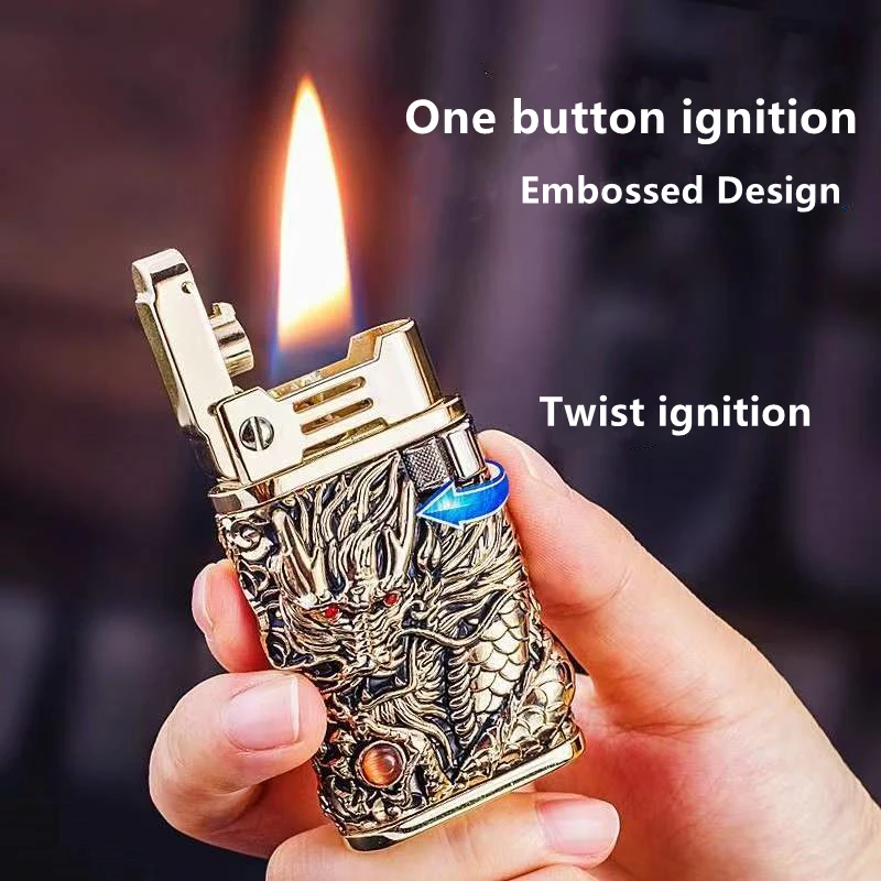 2022 New Dragon Relief Kerosene Lighter Automatic Ejection Side Slip Grinding Wheel Gasoline Lighter Men's Exquisite Gift