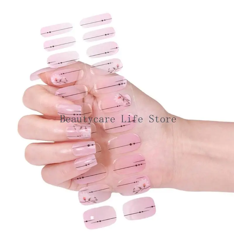 652C Wearable Gels Nails Wraps Cured Gels Nails Stickers French Styles Gels Nails Strips Nails Art Decortions for Party
