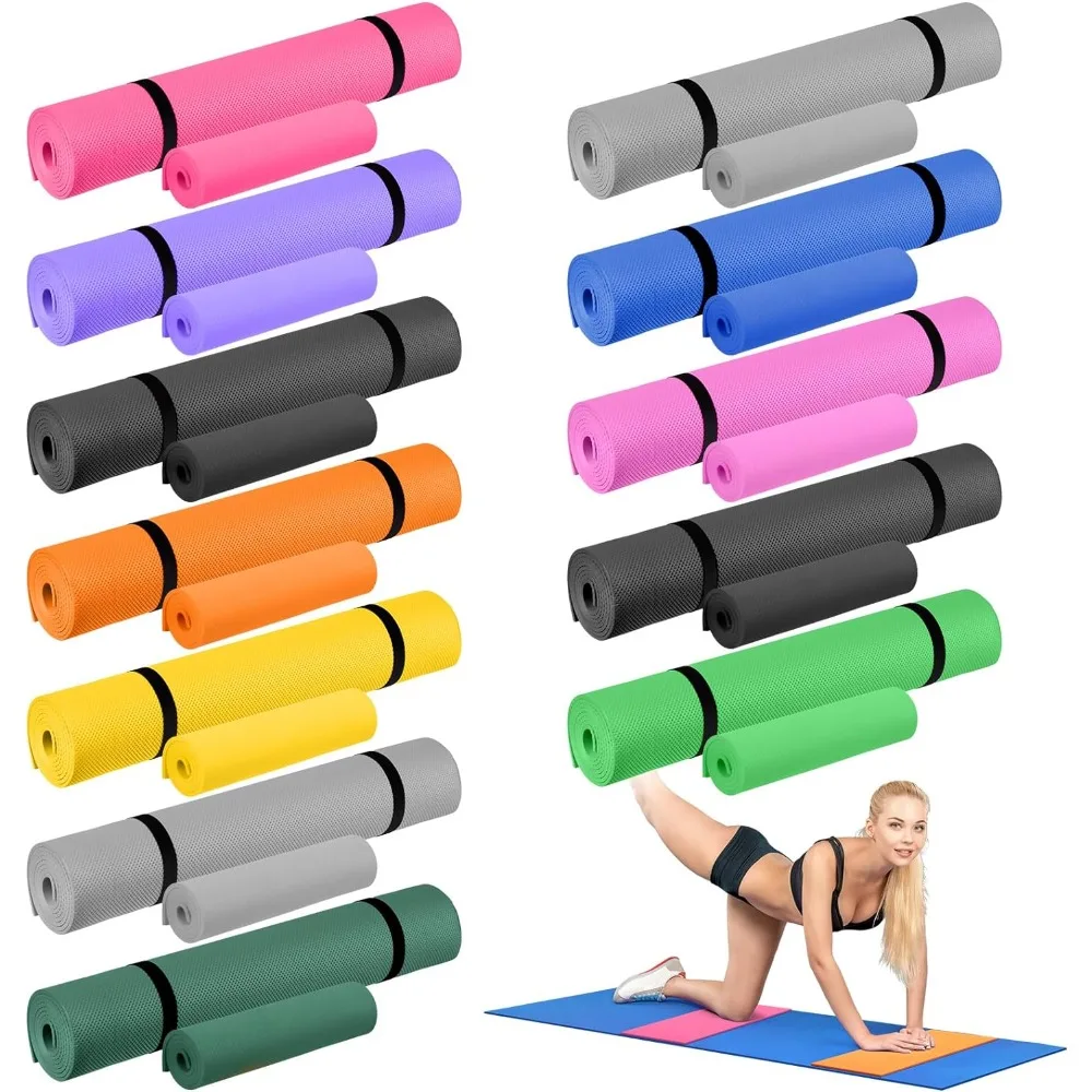 

24 Pieces Yoga Mats Set 12 Yoga Mats Bulk and 12 Knee Pads with Carrying Straps 72'' x 24'' x 5 mm Thick Exercise Mat Colorful