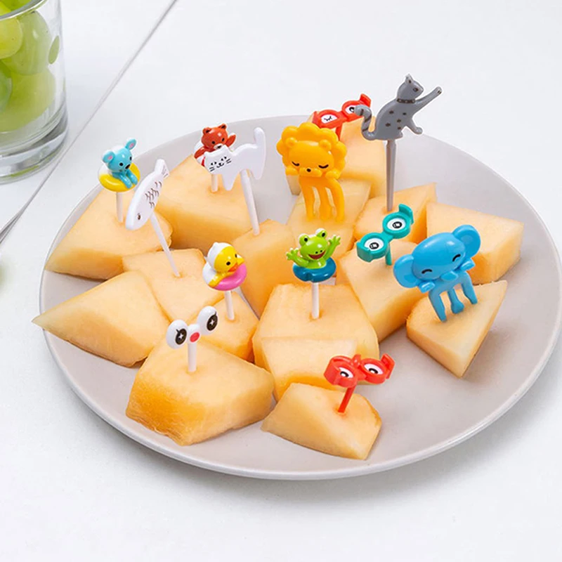 1 Set Cute Eyes Fruit Fork Plastic Fruit Pick Kids Bento Lunch Snack Cake Dessert Food Toothpick Kitchen Tableware Decor