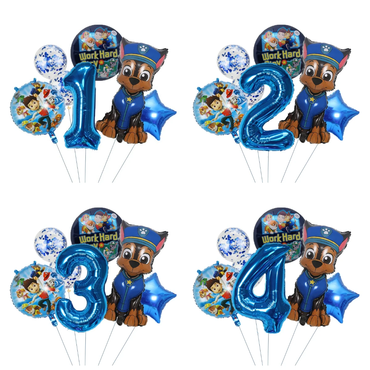 7 Globos de Helio de Látex con Diseño de Patrulla Canina, Chase, Azules con Confeti, para Fiestas Infantiles, Cumpleaños, Baby Shower