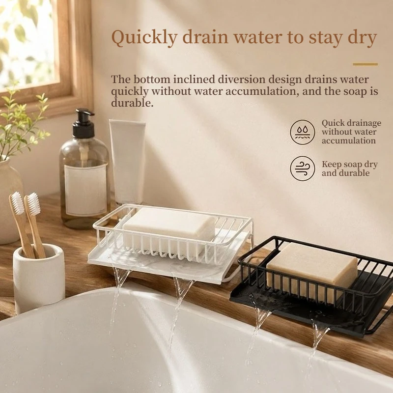Plastic Soap Dish with Drain Rack Household Bathroom Countertop Laundry Soap Holder Drainable Bathroom Storage Organizer view 6