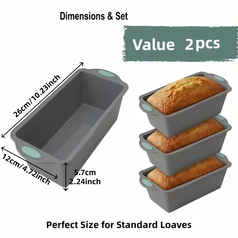 1/2 Stück 10,23 Zoll Silikon-Kuchenform-Set - Antihaft-Brotbackformen - Hitzebeständige rechteckige Kuchenform für Toast – Detail 2