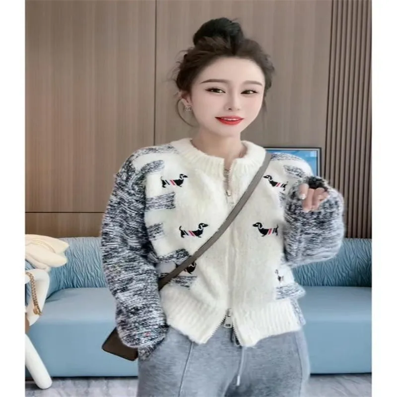 Korean Golf Wear Double Zippered Knitted Cardigan Slimming And Versatile Short Sweater Women\'s Temperament Jacket Golf Clothing