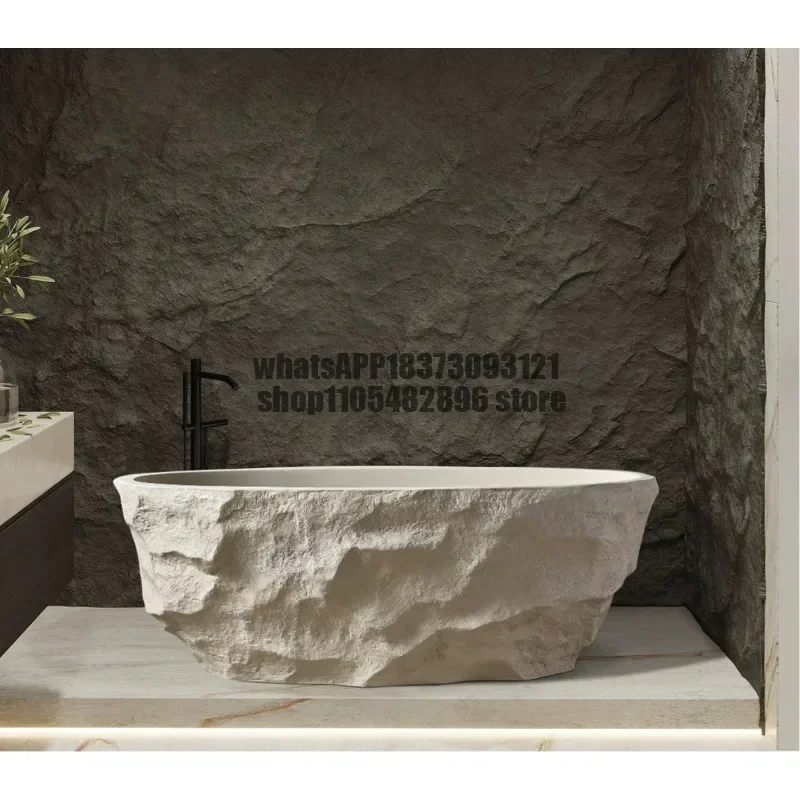 bathtub wabi-sabi wind small apartment hotel homestay Japanese-style freestanding bathtub integrated with rock pattern