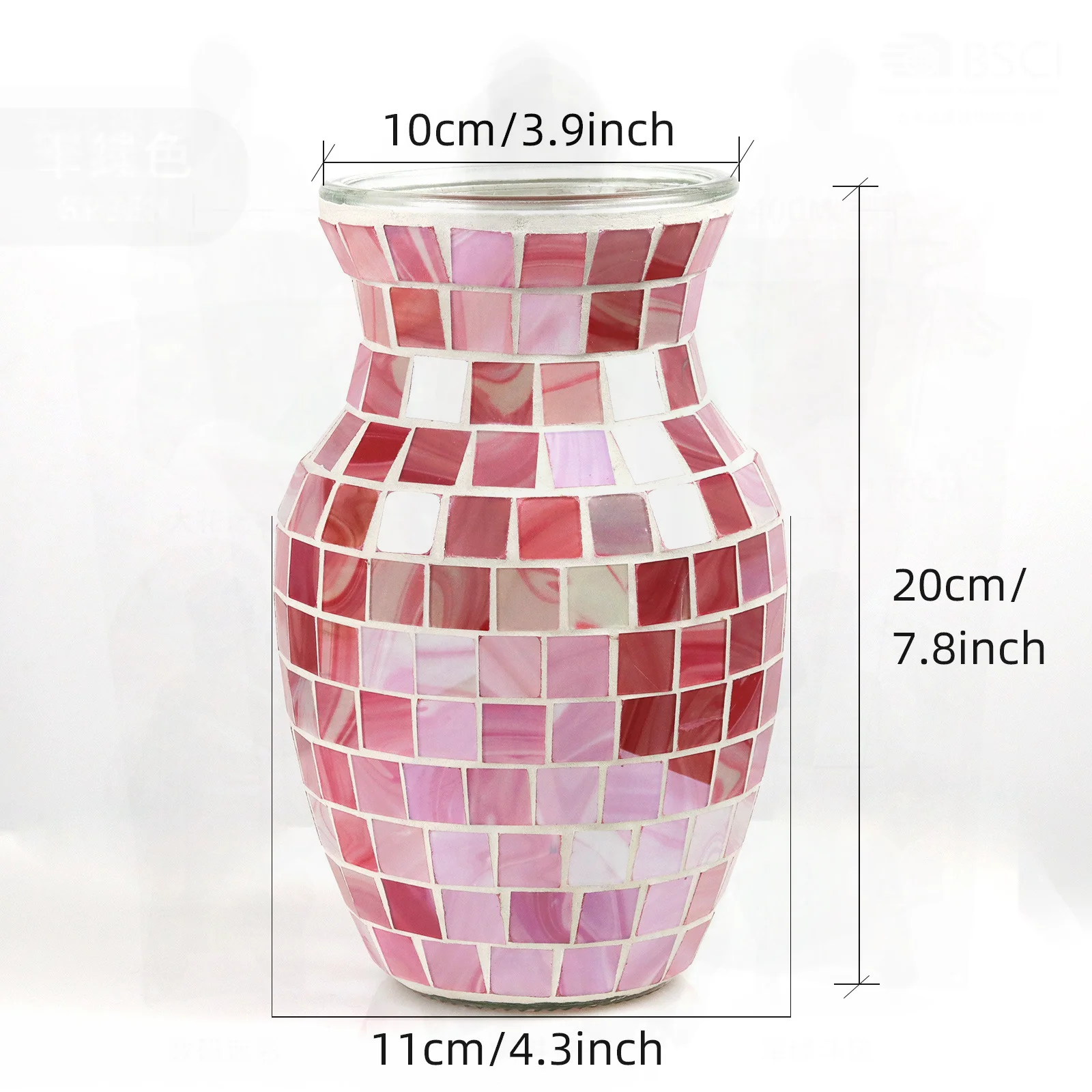 

Petal Pink Mosaic Glass Vase Pastoral Style for DIY Flower Arranging Home Guest Restaurant Decoration