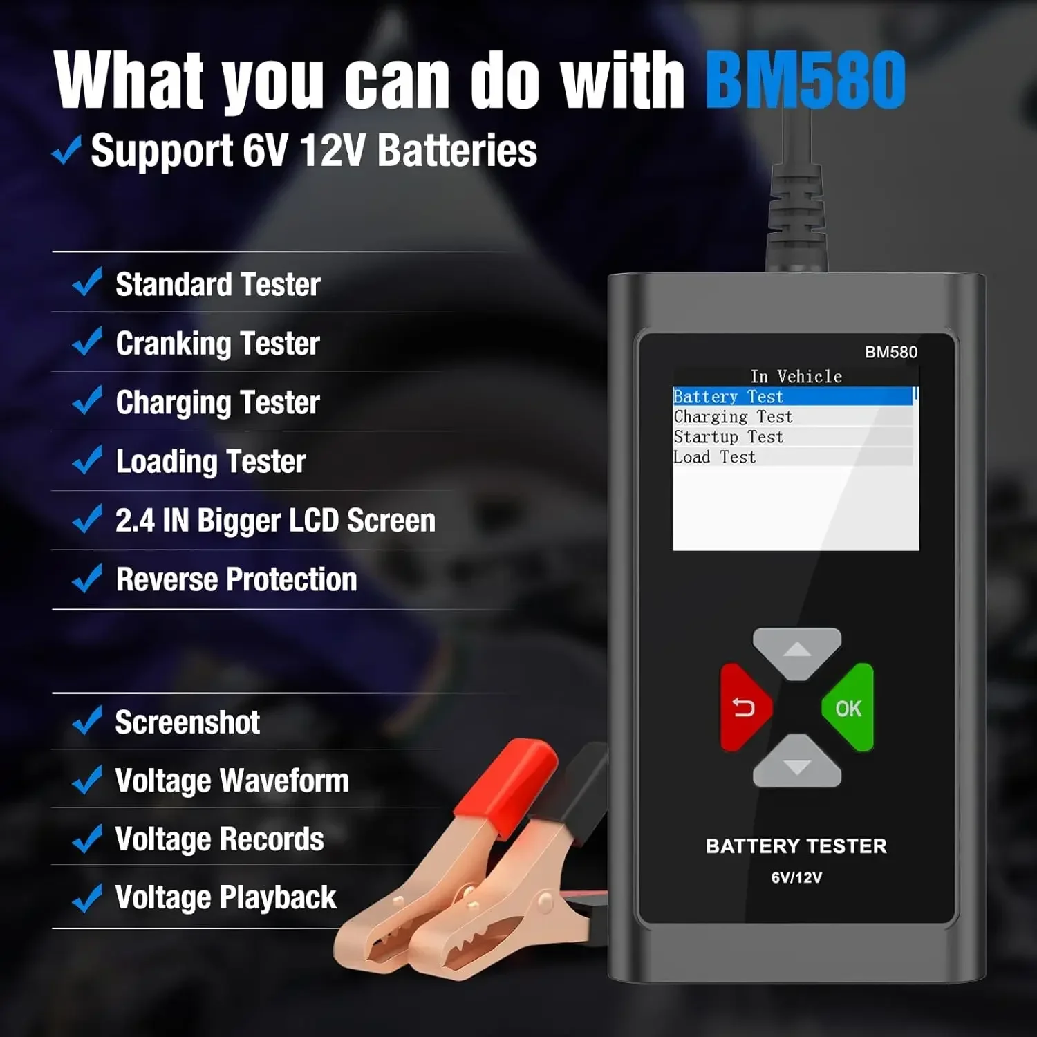 

OBDResource Car Battery Tester 6V 12V BM580 100-2000CCA Analyzes Cranking Charging Voltage Tests Battery Capacity for Automotive