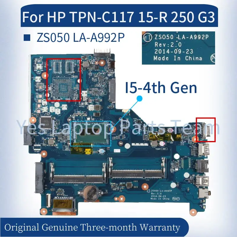 

UMA ZS050 LA-A992P For HP TPN-C117 15-R 250 G3 Laptop Mainboard 760968-001 763365-501 760781-001 774716-501 Notebook Motherboard