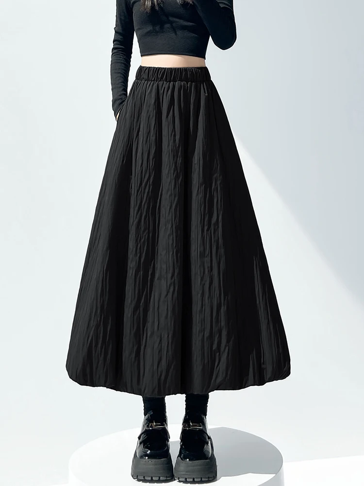 High Waist Skirt Y2K Women Cotton Thickened A Line Fluffy Long Skirt Autumn Winter