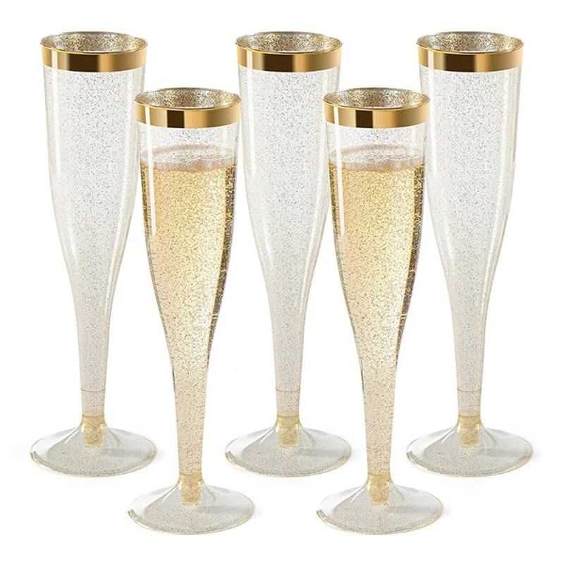 Imagem -03 - Conjunto de Copos de Vinho Plástico Descartável Inquebrável Reciclável Inquebrável Claro Gold Rim Decor 30 Pcs